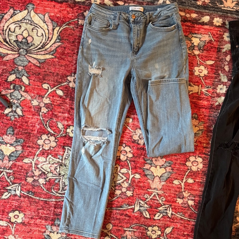 Flying Monkey Light Blue Distressed Ankle Jeans